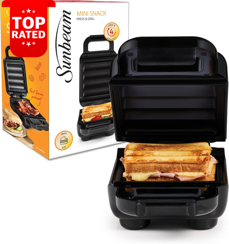 Mini Snack Press Grill Sandwich Oven Compact Non-Stick Easy Clean Portable Black