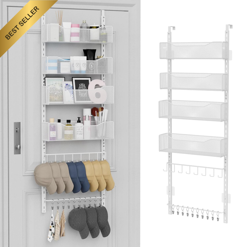Over the Door Organizer, 2 in 1 Metal Hanging Closet Organizer & Hat Rack with 4