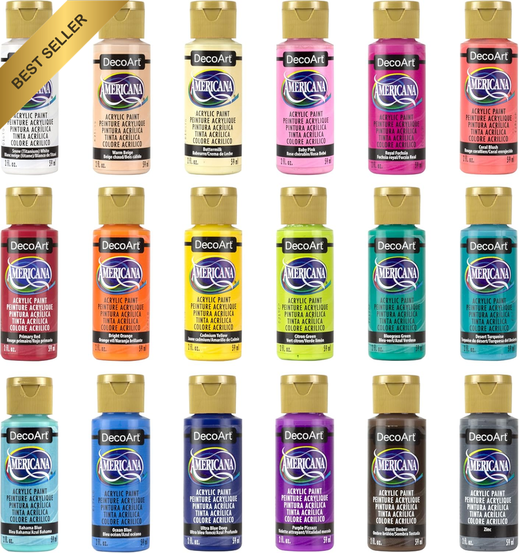 Americana Acrylics Paint, Set of 18 Popular Colors, 2 Fl Oz Bottle (Pack of 18)