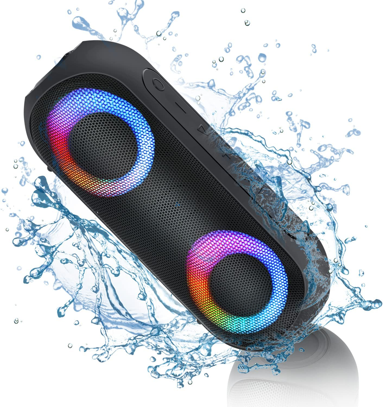 Bluetooth Speakers with Light - 30W Portable Wireless, Loud Stereo Sound, IPX7 W