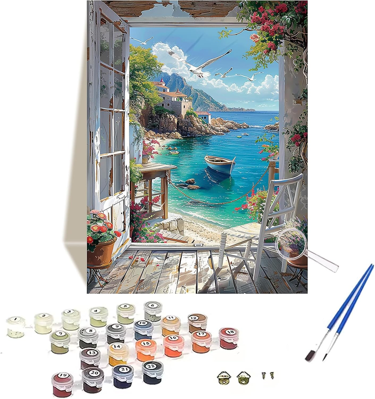 Wonloong Paint by Numbers for Adults,Sea View Painting by Number Kits on Canvas,