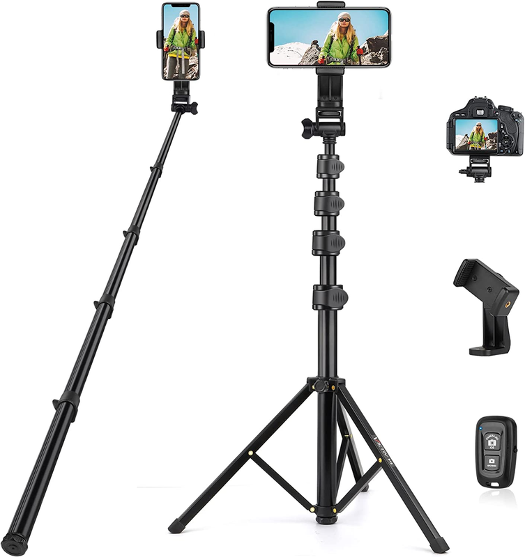 67 Inch Phone Tripod Stand for Recording, Tall Tripod for Cell Phone with Remote