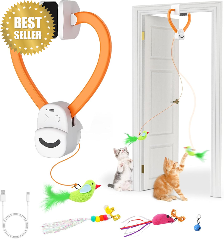 Cat Toys for Indoor Cats Interactive Hanging Cat Toy Door Clip Rainbow Ribbon Au