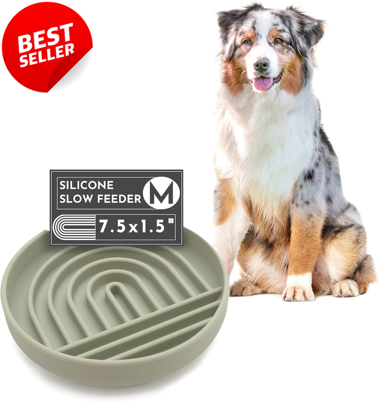 Silicone Slow Feeder Dog Bowl Anti Gulping 2 Cup Medium Sage - US