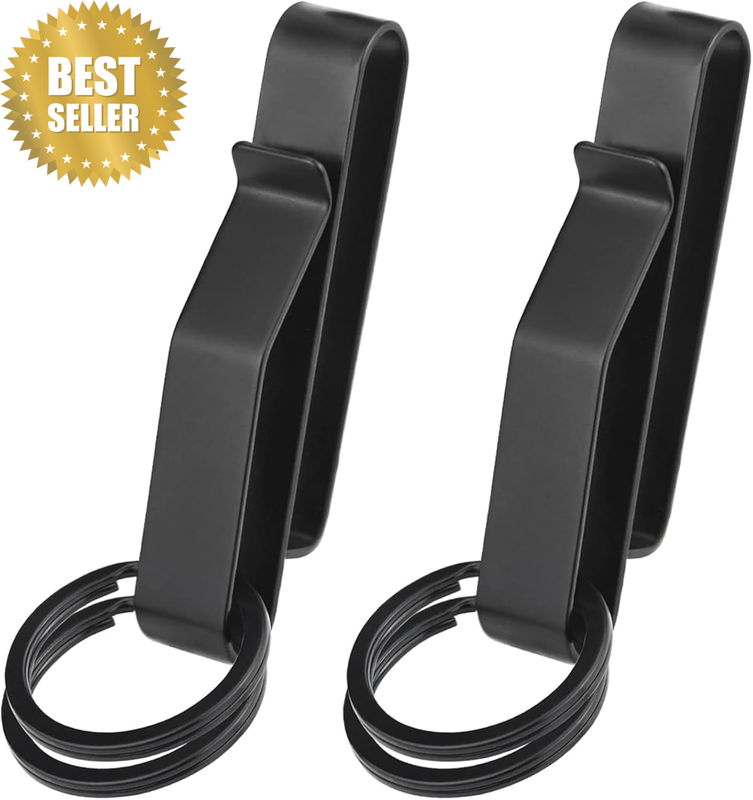 2 Pack Belt Key Clips, Stainless Steel Invisible Belt Ring with 4 Key Rings  for