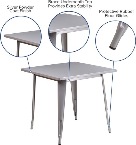 Pre-owned Flash Furniture Felix Commercial Grade 31.5" Square Square, Silver