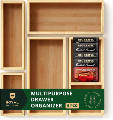 Luxury Bamboo Tea Storage Chest - Multi-Use Drawer Organizer Set for Tea Bags, K
