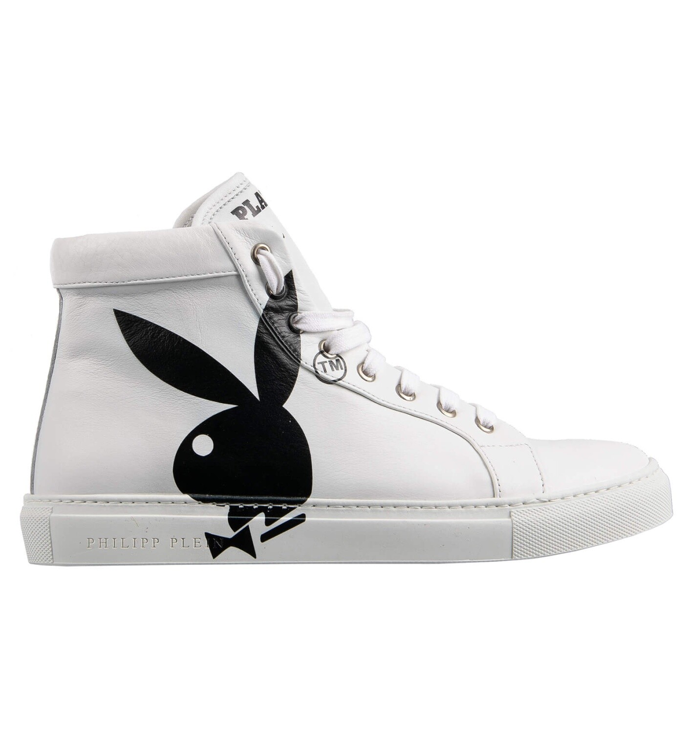 Кроссовки Philipp Plein X Playboy с высоким берцем из кожи с логотипом кролика и черепом Белый Черный
