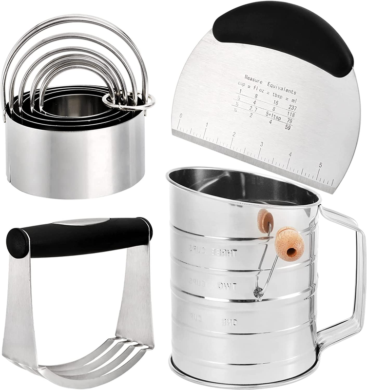 Pastry Cutter, Dough Blender, 3 Cup Flour Sifter and Biscuit Cutter, 8