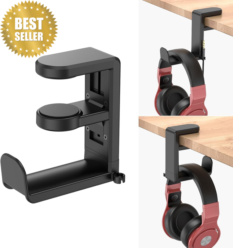 Headphone Stand & Hanger 2 in 1, above & under Desk Gaming Headset Holder Mount