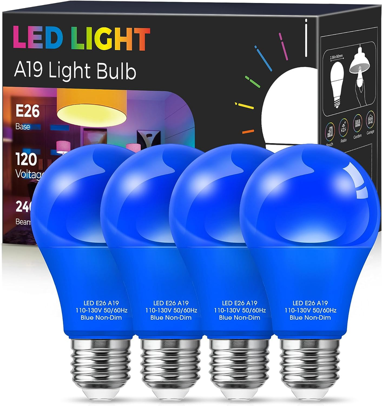 Blue Light Bulbs [ 4 Pack ] LED A19 LED Blue Light Bulbs Outdoor Halloween