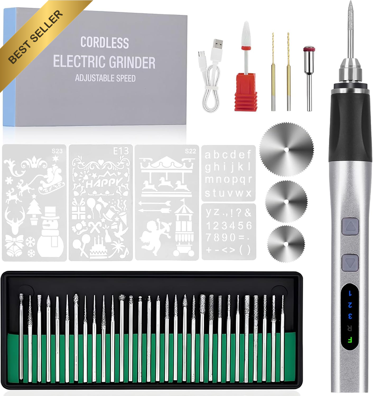 [Upgrade 2-Way Rotary] Electric Engraving Pen with 37 Bits, Cordless Engraver Pe