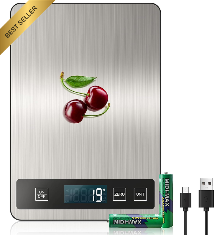 【15Kg/33Lb & USB Rechargeable】 Digital Kitchen Food Scale Kitchen Scale, Stainle