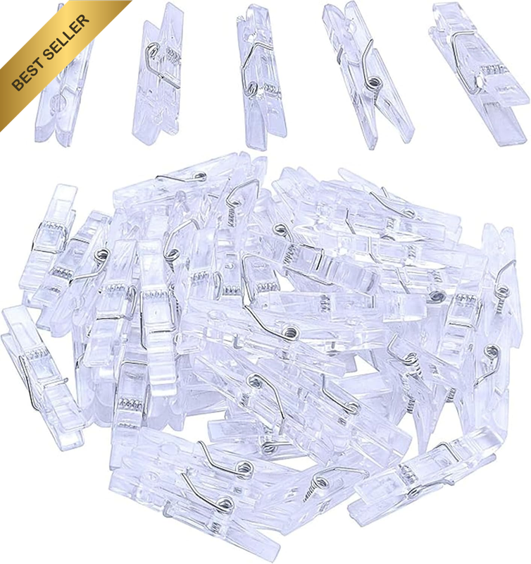 100Pcs Mini Transparent Plastic Clear Clips, Binder, Photo Clips, Clothespins Cl
