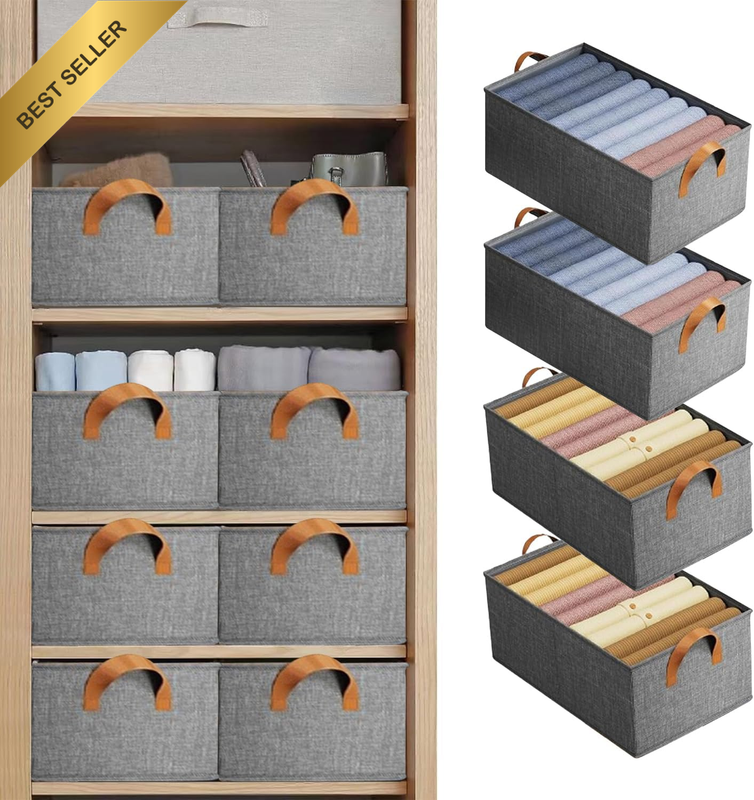 4 Pk Foldable Wardrobe Clothes Organizer Bins Storage Large Capacity