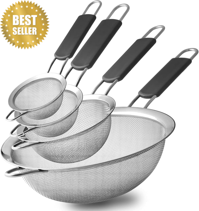 Fine Mesh Strainer Set of 4,Stainless Steel 8, 12, 16,20Cm Strainers Wire Sieve
