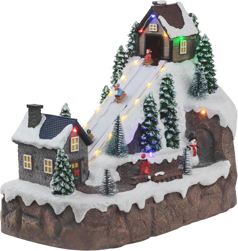 MOMENTS IN TIME Christmas Village Set 12-Piece with LED Lights Miniature Christmas Houses Lighted Holiday Décor for Tabletop Mantel Village Display Gift-Ready Packaging