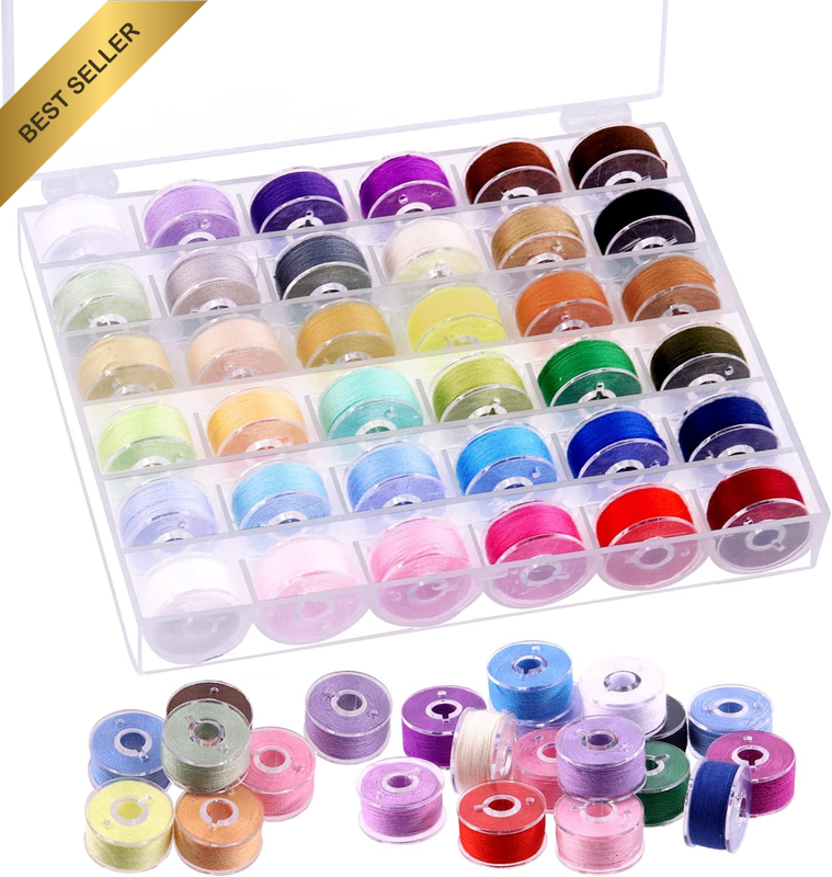 36Pcs 36 Colors Polyester Prewound Bobbins Sewing Set with Bobbin Box, Sewing Th
