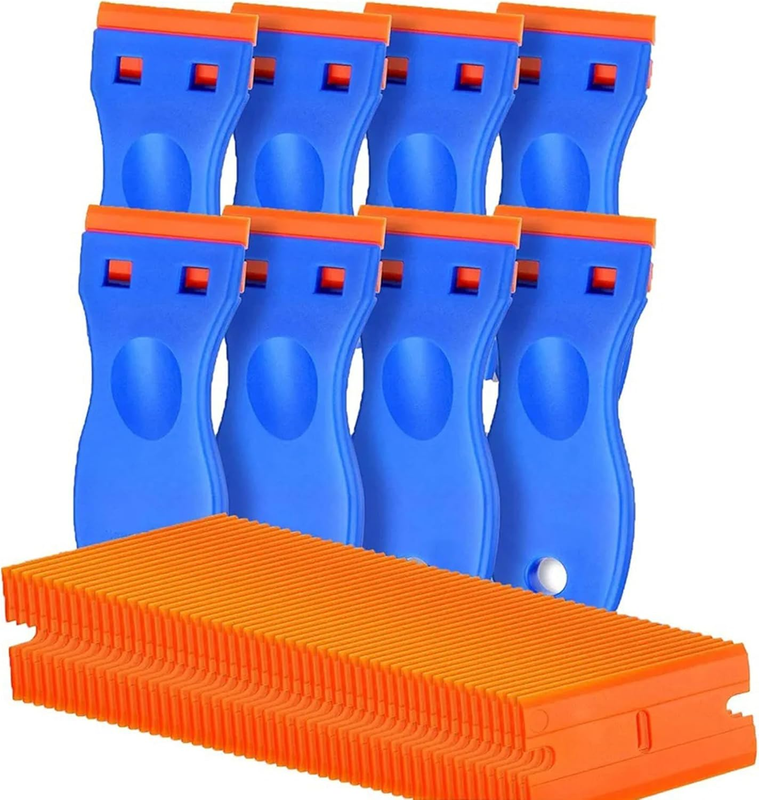8-Piece Plastic Scraper Tool Set with 100 Blades – Adhesive, Sticker, Paint & Vi
