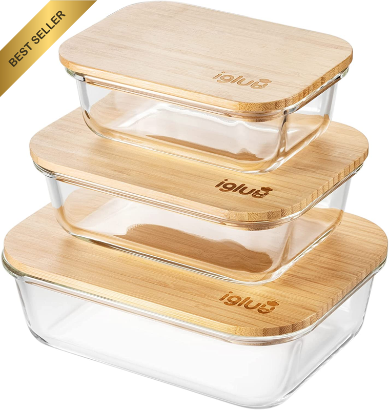 Glass Containers with Bamboo Lids (3 Pack) – Airtight & Bpa-Free – Oven, Microwa