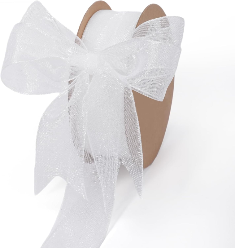 Sheer Organza White Ribbon for Flower Bouquet, Gift Wrapping, Bridal Shower, Wed