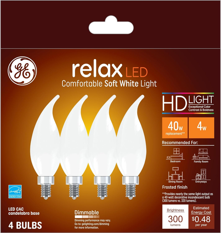 Relax LED Light Bulbs, 40 Watt, Soft White Candle Lights, Decorative Light Bulbs