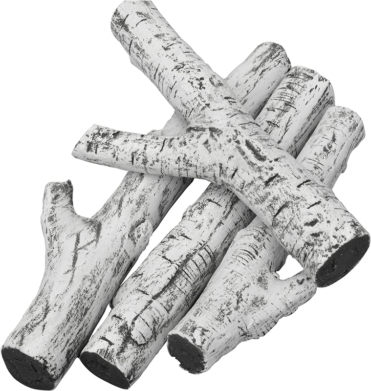 4 Piece Set of Ceramic White Birch Wood Gas Log for All Types of Ventless