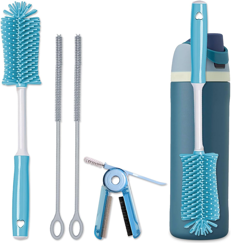 Silicone Cleaning Brush Kit - Water Bottle Brush with Long Handle Heavy Duty Str