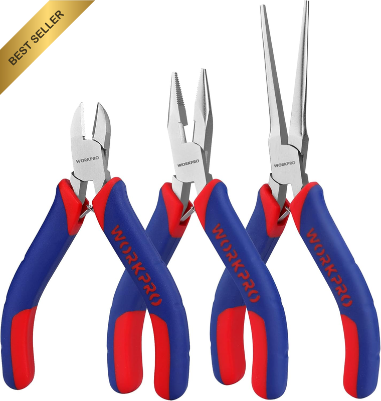 Mini Pliers Set, 3-Piece Small Pliers Tool Kit Includes 10 Cm Diagonal Plier, 12