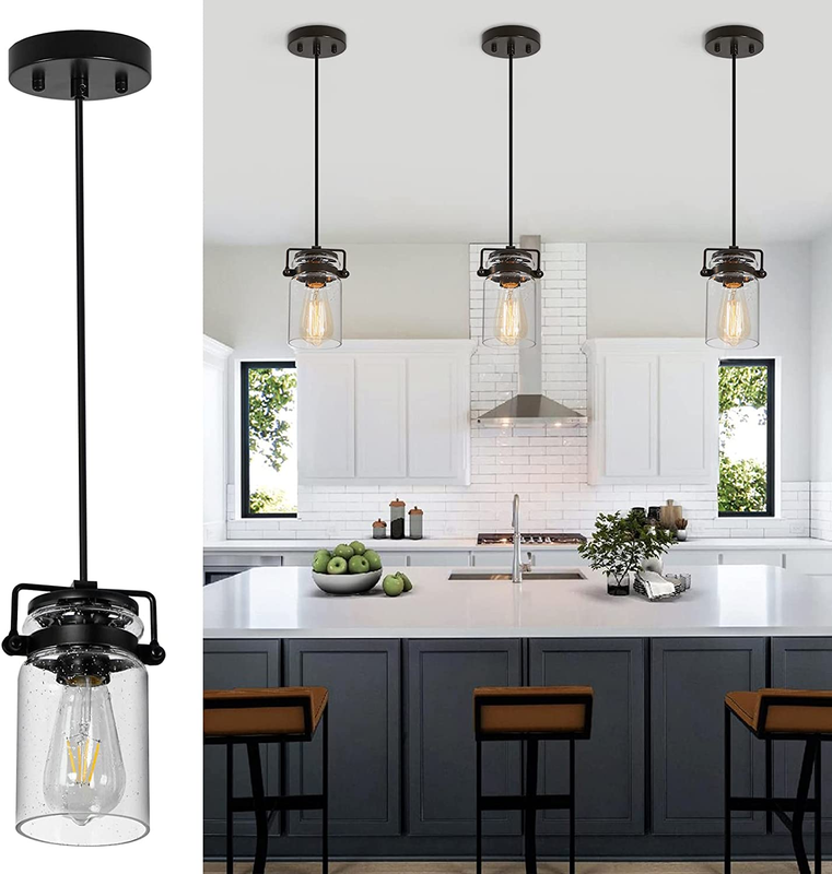 Farmhouse Industrial Glass Pendant Ceiling Light Fixture for Kitchen Island