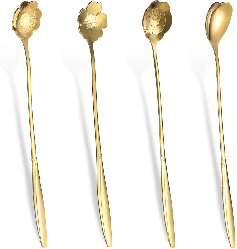 4 Pcs Flower Spoon Coffee Teaspoon 7'' Creative Flower Coffee Spoon Drink Stirri