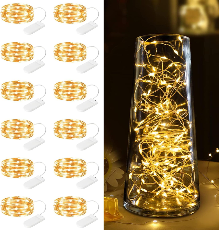 12 Pack Fairy Lights Battery Operated -7Ft 20 LED Silver Wire String Lights Wate