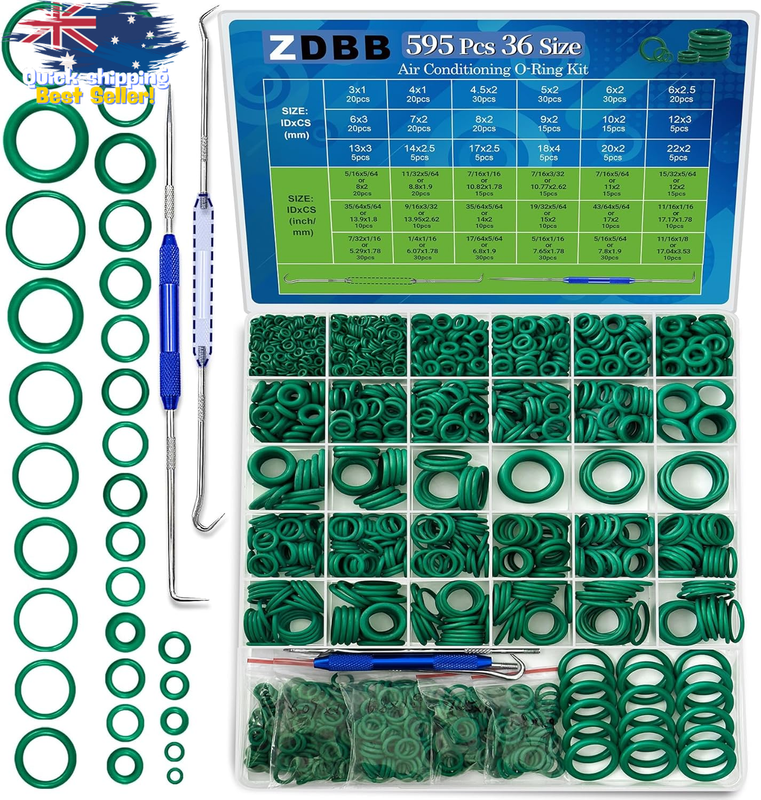 595 Pcs AC O Rings Kit SAE Metric Automotive A/C Seals Set w/ Picks Green