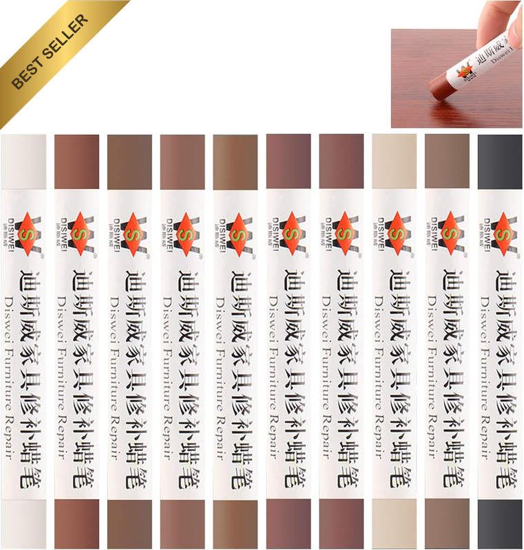 10 Colors Wood Repair Wax Sticks Set，For Fixing Scratches, Holes & Discoloration