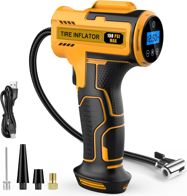 Hjh Car Tyre Inflator Air Compressor, USB Rechargeable Battery Car Tyre Pump, 15