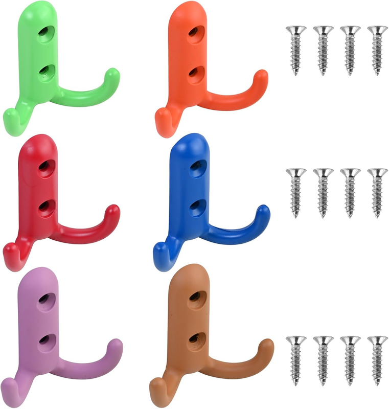 6 Pcs Colorful Wall Hooks, Wall Mounted Coat Hooks, Heavy Duty Metal Hook with S