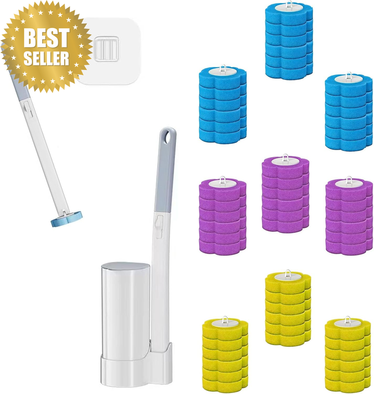 Disposable Toilet Brush Cleaning System with 54Pcs Refills Pads Replacement Head