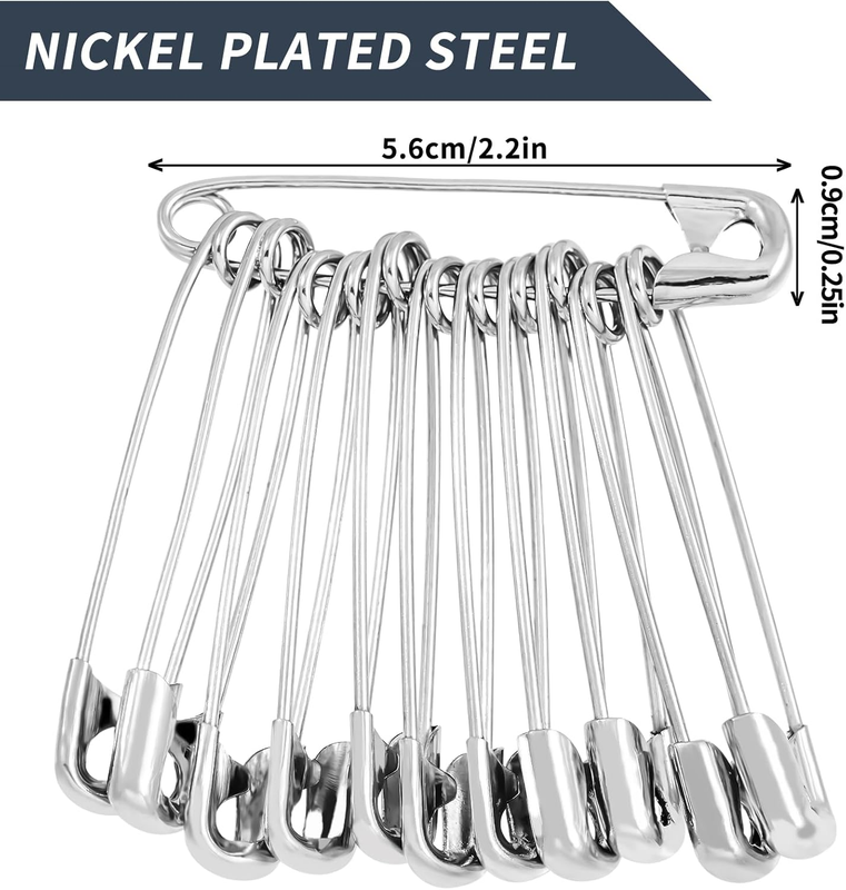 Large Safety Pins, 56 mm, 60 Pcs Heavy Duty for Clothing, Jewelry Making, Sewing