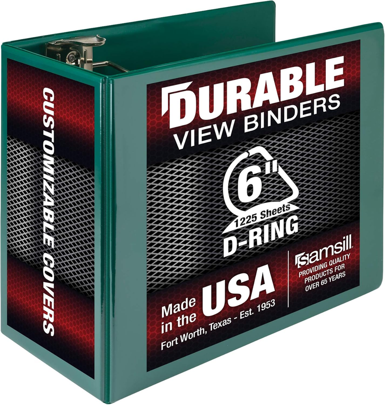 Durable 6 Inch 3 Ring Binder, Locking D Ring Binder, Customizable Clear View Cov