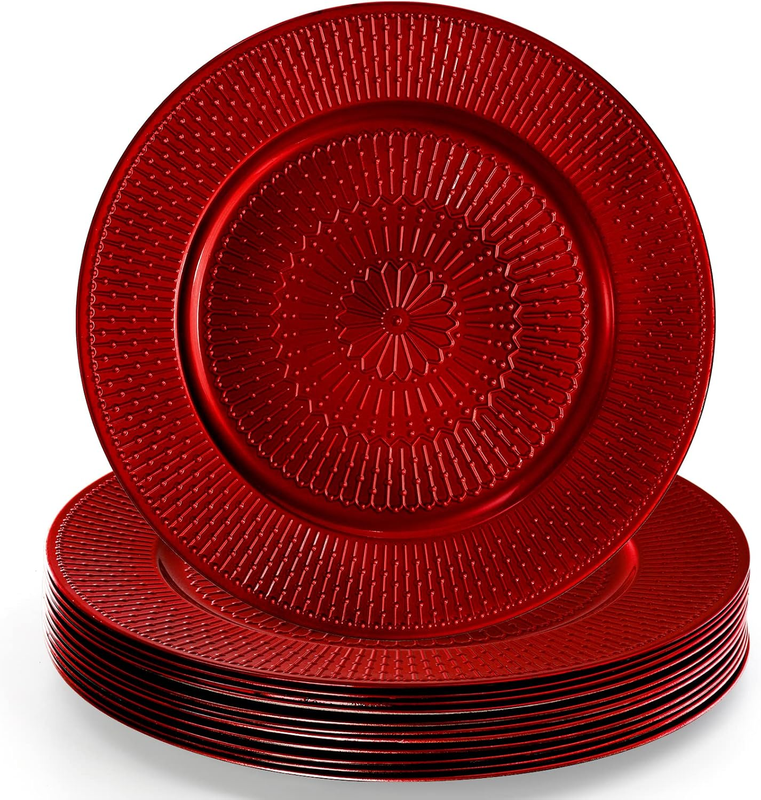 12 Pack Red Charger Plate, 13-Inch Beaded Chargers for Dinner ...