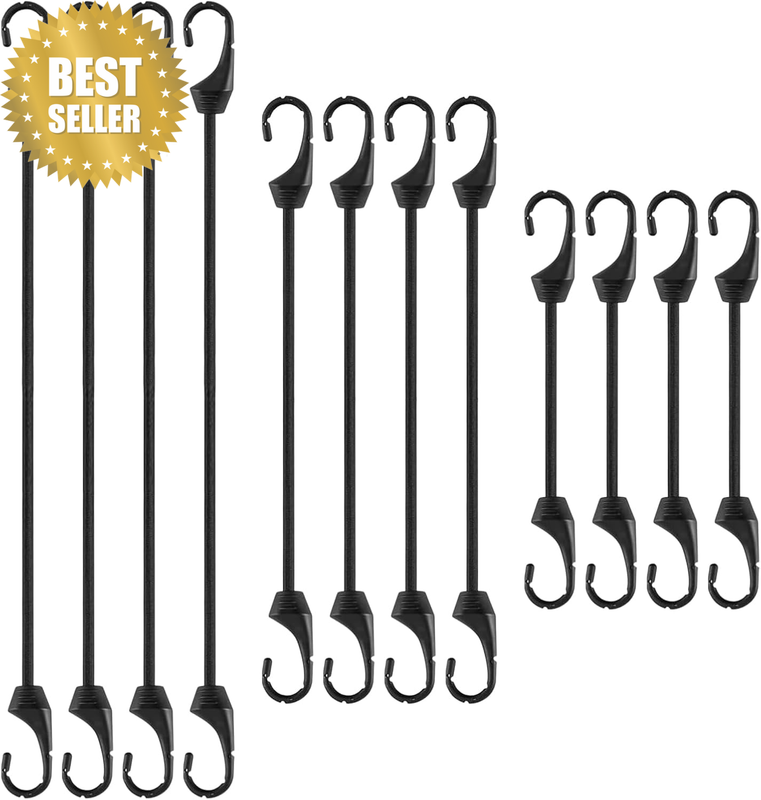 12 Pieces Bungee Cords, Bungee Cords with Hooks, 8Mm Thick, Plastic Coated Metal