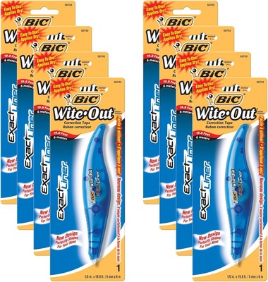 BIC White-Out Exact Liner Correction Tape Pen 1/5''x236'' 8-PACKS Pens (WOELP11)