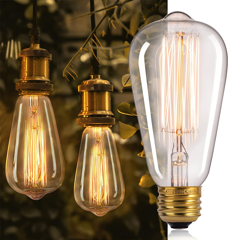 Edison Light Bulbs, 6 Packs Vintage Incandescent Bulbs 60 Watt Dimmable E26 Base
