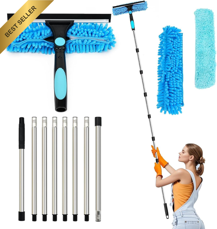 4M/157 Long Reach Window Cleaning Equipment, 3 in 1 Telescopic Cleaner, 270° Rot