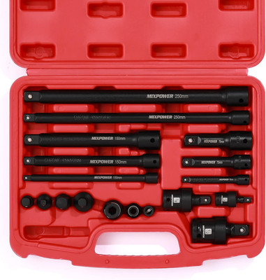 18-Piece Drive Tool Accessory Set, Includes Socket Adapters, Extensions and Univ