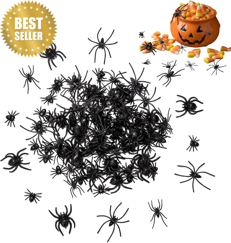 100 Pack Halloween Fake Black Spiders Decorations in 3 Assorted Sizes, Realistic