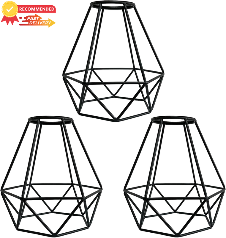 3 Pack Black Metal Lamp Shades, Vintage Ceiling Cage, DIY Bulb Guard