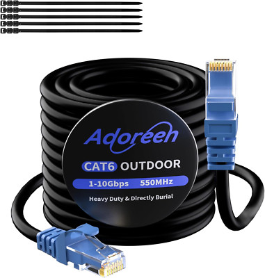 Cat 6 Outdoor Ethernet Cable 100 Ft, Gbps High Speed Heavy Duty Internet Network