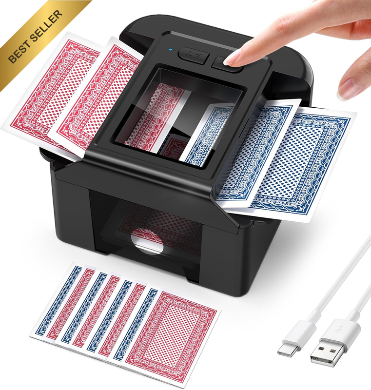 Automatic Card Shuffler 1-2 Decks Rechargeable Quiet Fast Shuffle for Poker UNO