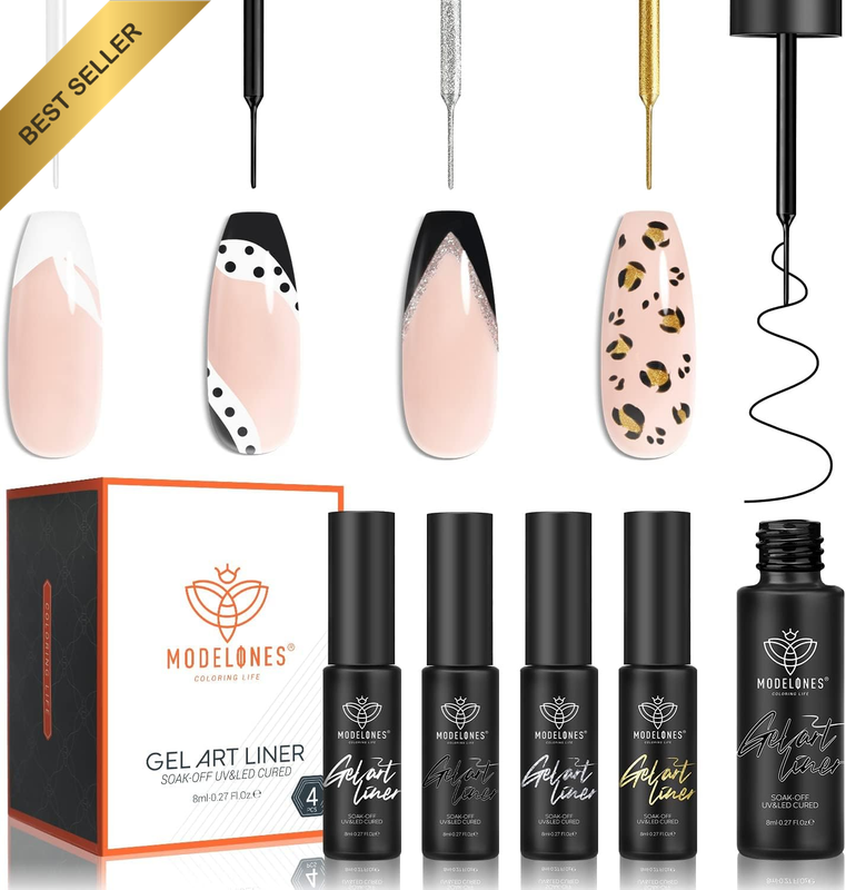 Gel Polish Nail Art Gel Liner Set-4 Colors Classic White Black Silver Gold Glitt